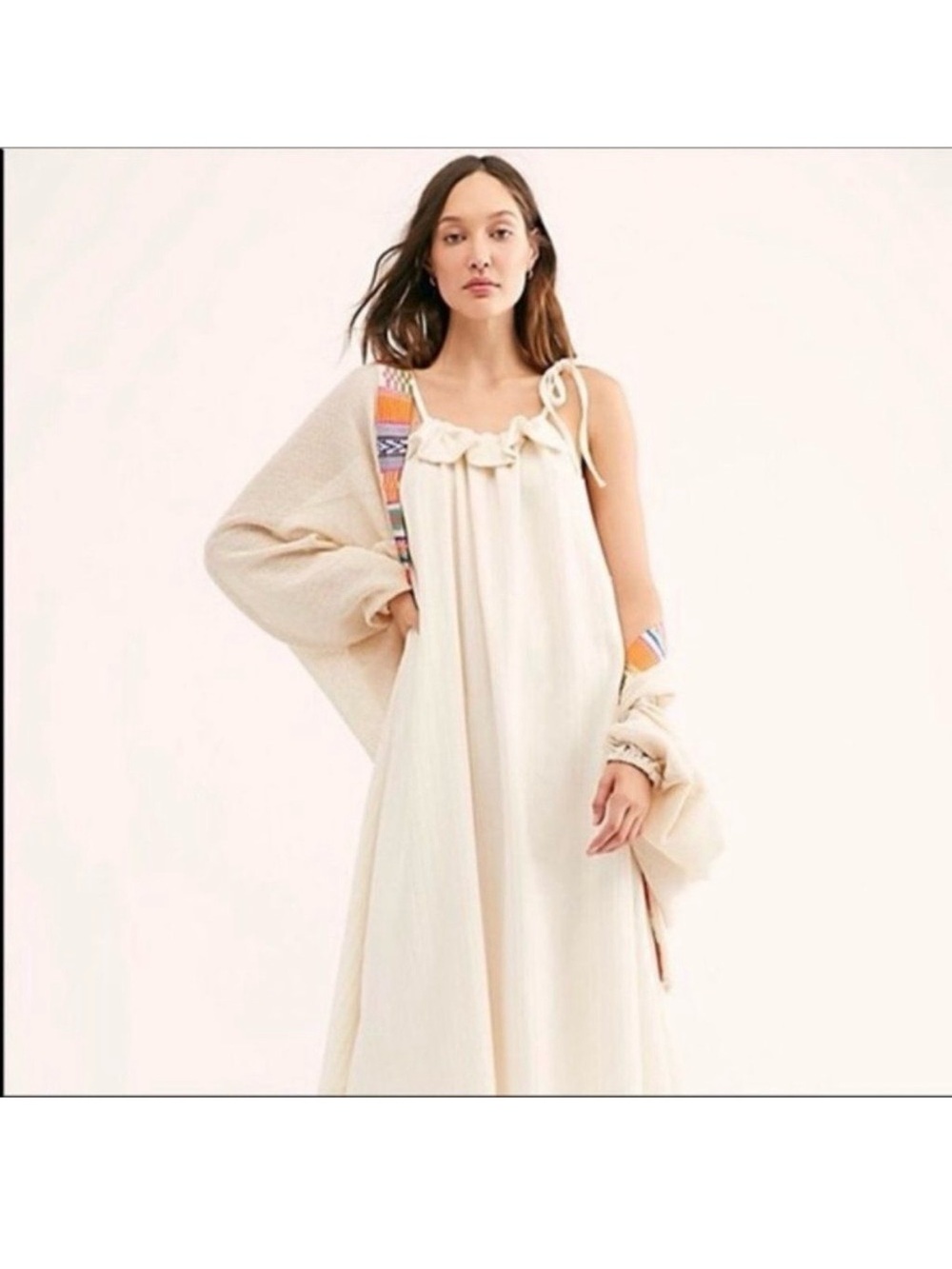 Free People Athens Tie-Strap A-
Line Midi Dress in ivory, size XS.